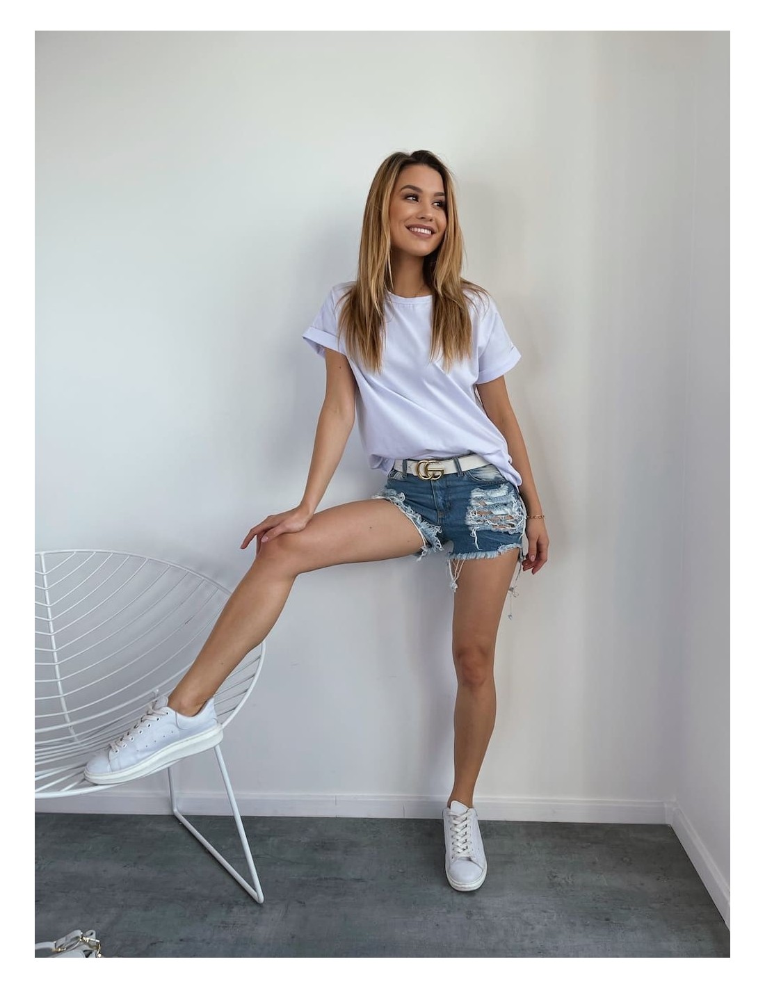 Denim shorts with holes, white L9 - Online store - Boutique